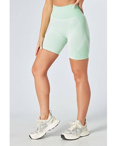 Twill Active Recycled Color Block Body Fit Cycling Shorts - Green