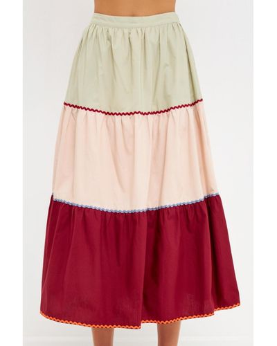 English Factory Color Block Midi Skirt - Red