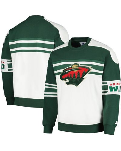 Starter Minnesota Wild Defense Fleece Crewneck Pullover Sweatshirt - Green
