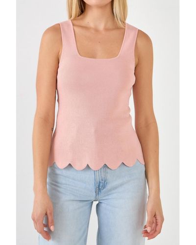 English Factory Square Neckline Scallop Edge Knit Tank Top - Blue