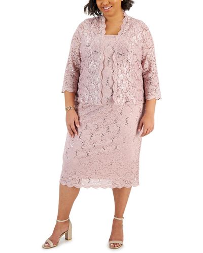 Sl Fashions Plus Size 2-pc. Lace Jacket & Sheath Dress Set - Pink