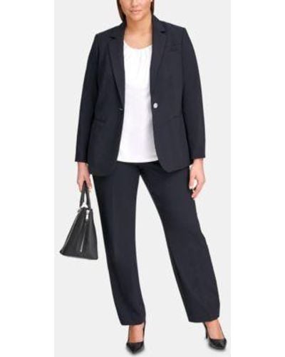 Calvin Klein Plus Size One Button Jacket Straight Leg Pants - Black