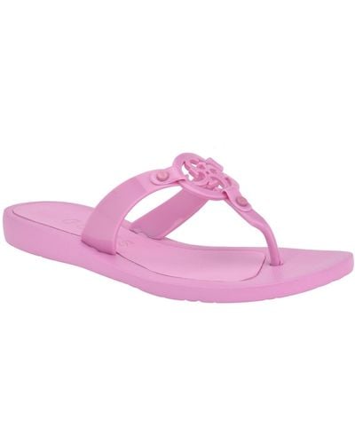 Guess Tyana Eva Flex Bottom Logo Thong Sandals - Pink