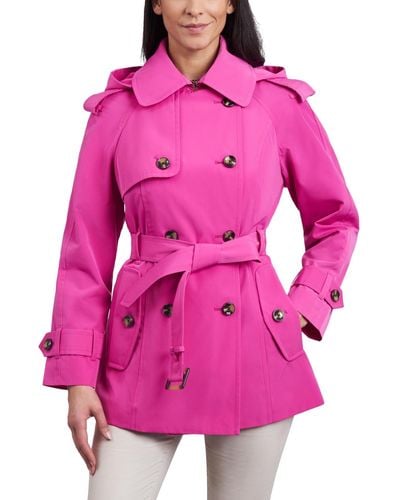 London Fog Double-breasted Belted Trench Coat - Pink