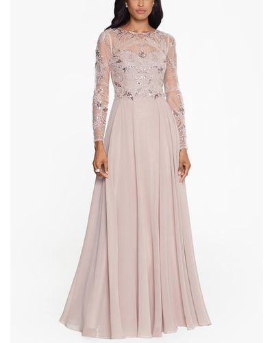 Xscape Sequin Embellished Long Sleeve Chiffon Gown - Pink