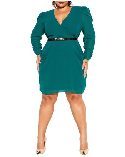 City Chic Plus Size Wrap Affair Dress - Green