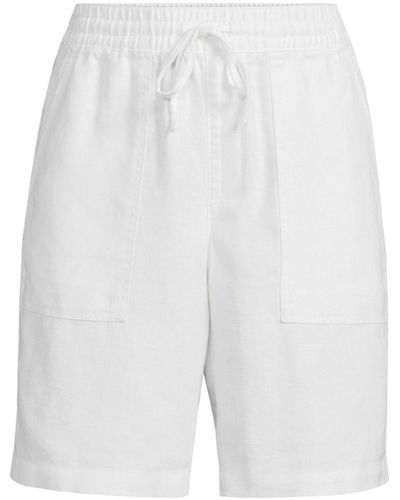 Lands' End High Rise Drawstring A-line 10" Linen Shorts - White