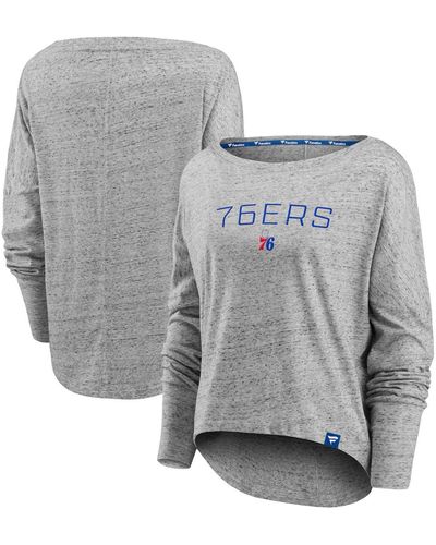 Fanatics Philadelphia 76ers Nostalgia Off-the-shoulder Long Sleeve T-shirt - Gray