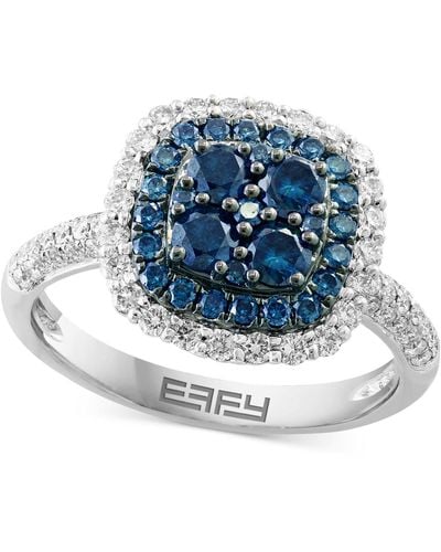 Effy Effy Blue Diamond & White Diamond Halo Cluster Ring (1-1/3 Ct. T.w.