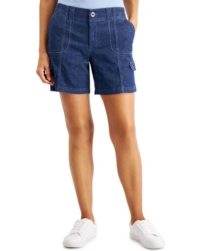 Style & Co. Petite Chambray Zig Zag Cargo Shorts, Created For Macy's - Blue
