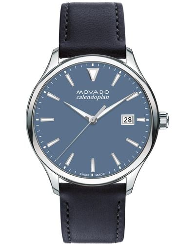 Movado Swiss Calendoplan Leather Strap Watch 40mm - Gray