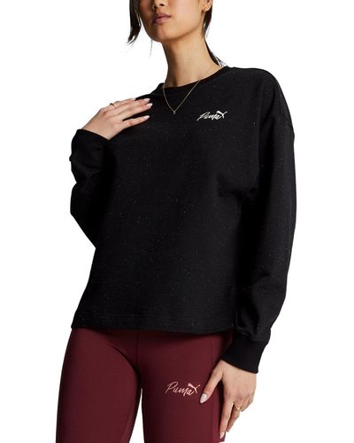 PUMA Live In Cotton French Terry Crewneck Top - Black