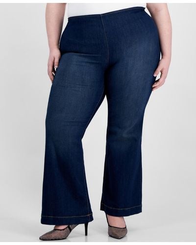 INC International Concepts Plus Size Pull-on Flare-leg Denim Jeans - Blue