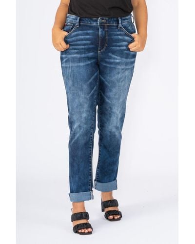 Slink Jeans Plus Size High Rise Boyfriend Jeans - Blue