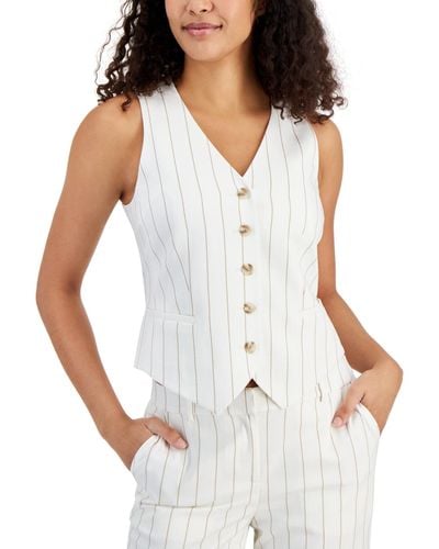 Anne Klein Striped Button-up Vest - White