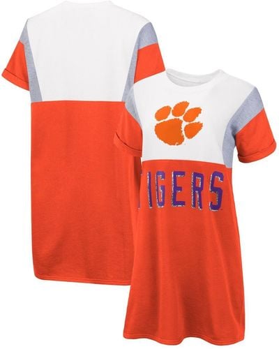 G-III 4Her by Carl Banks Orange And White Clemson Tigers 3rd Down Short Sleeve T-shirt Dress - Red