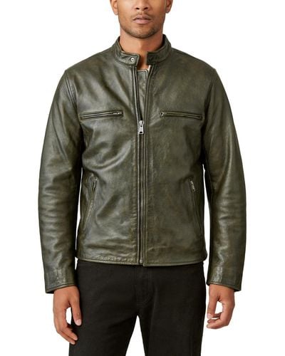 Lucky Brand Washed Leather Zip-front Bonneville Jacket - Green