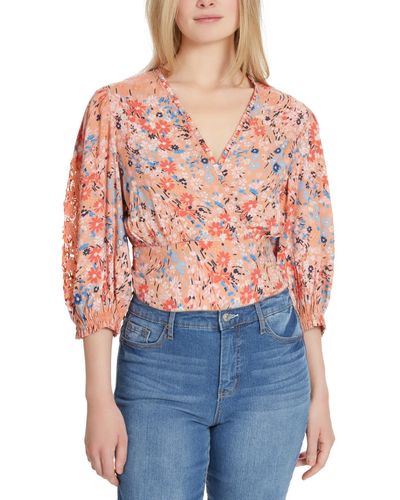 Jessica Simpson Patsy Floral Faux-wrap Top - Red