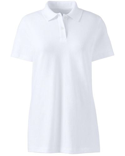 Lands' End Short Sleeve Basic Mesh Polo Shirt - White