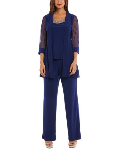 R & M Richards Embellished Layered-look Pantsuit - Blue