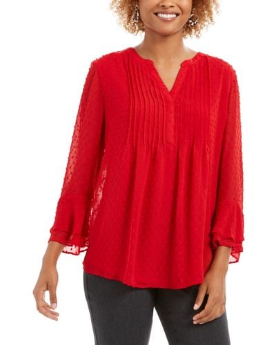 Charter Club Double-ruffle Textured Pintuck Top, In Regular And Petite, Created For Macy's
