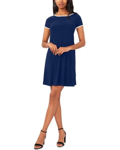 Msk Contrast-piping Round-neck Swing Dress - Blue