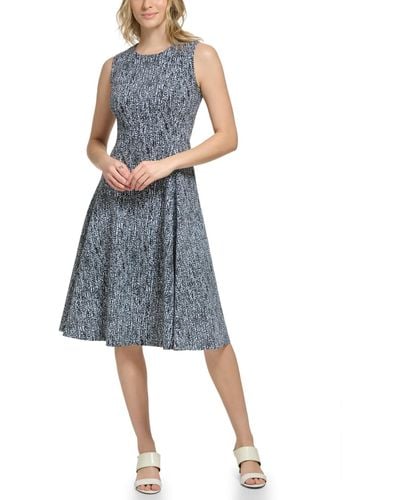Calvin Klein Printed Sleeveless A-line Dress - Blue