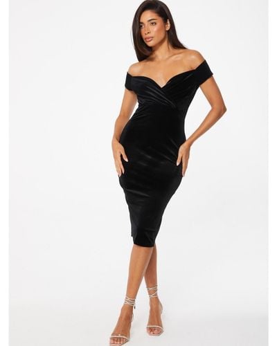Quiz Velvet Bardot Dress - Black