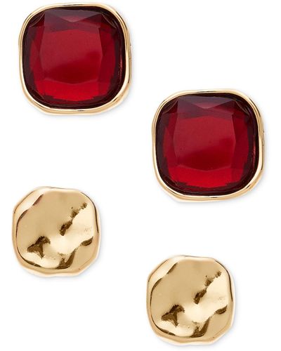 Style & Co. 2-pc. Set Colo Stone Square Stud Earrings - Red