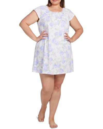 Miss Elaine Plus Size Printed Short-sleeve Nightgown - White