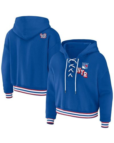 WEAR by Erin Andrews New York Rangers Lace-up Pullover Hoodie - Blue