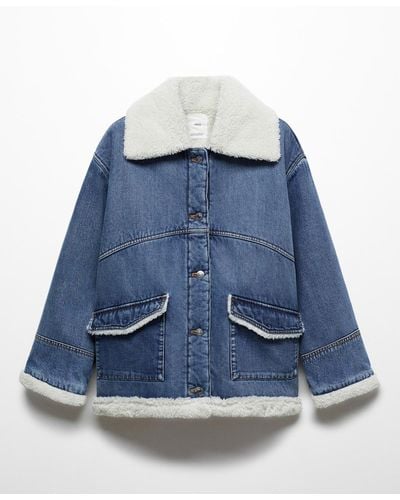 Mango Shearling Denim Jacket - Blue