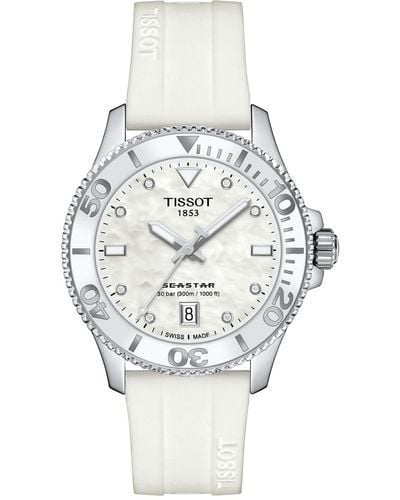 Tissot Swiss Seastar 1000 White Silicone Strap Watch 36mm - Gray