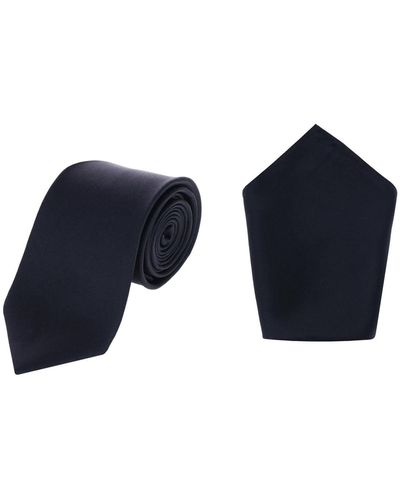 Trafalgar Sutton Solid Color Silk Necktie And Pocket Square Combo - Blue