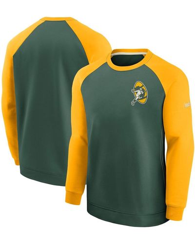 Nike Green And Gold Green Bay Packers Historic Raglan Crew Performance Sweater - Yellow