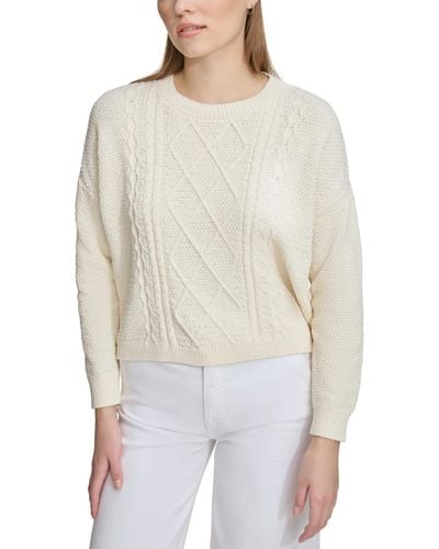 DKNY Mixed Cable-knit Drop-shoulder Sweater - White