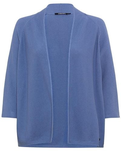 Olsen 100% Cotton 3/4 Sleeve Open Front Cropped Cardigan - Blue