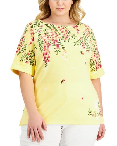 Karen Scott Plus Size Boat-neck Top, Created For Macy's - Yellow