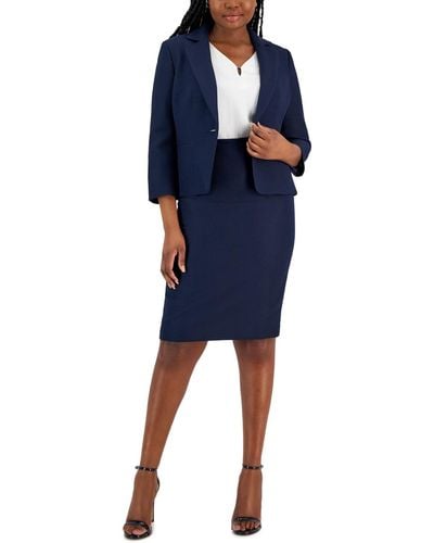 Le Suit Jacquard Single Button Jacket And Pencil Skirt Set - Blue