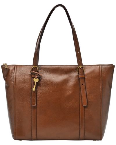 Fossil Carlie Leather Tote Bag - Brown
