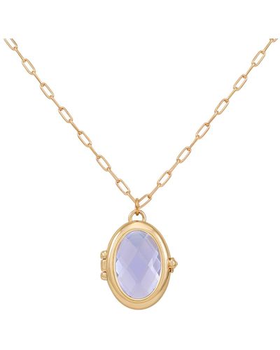 Guess Gold-tone Removable Stone Oval Locket Pendant Necklace - Metallic