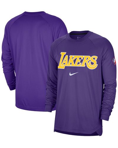 Nike Los Angeles Lakers 75th Anniversary Pregame Shooting Performance Raglan Long Sleeve T-shirt - Purple