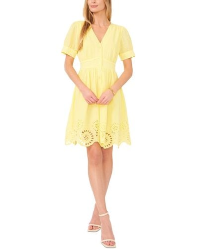 Cece Cotton Eyelet Scalloped-hem Dress - Yellow