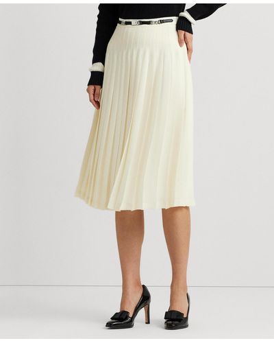 Lauren by Ralph Lauren Belted Pleated A-line Skirt - Natural