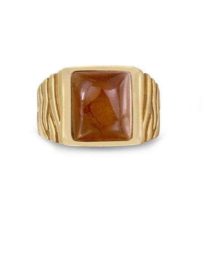 LuvMyJewelry Cracked Agate Gemstone Gold Plated Silver Men Signet Ring - White