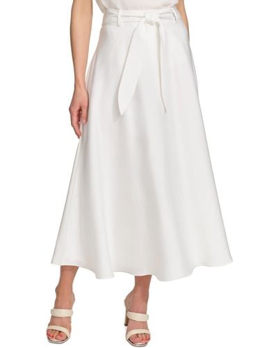 DKNY Belted A-line Midi Skirt - White