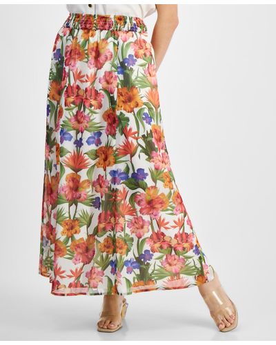 INC International Concepts Petite Textured Floral-print Maxi Skirt - Multicolor