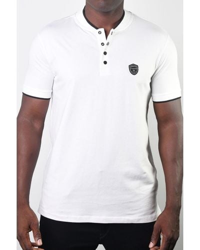 Members Only Teddy Collar Metal Button Polo - White