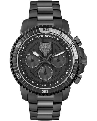 Philipp Plein Chronograph Date Quartz Powerlift Black Stainless Steel Bracelet Watch 45mm - Gray