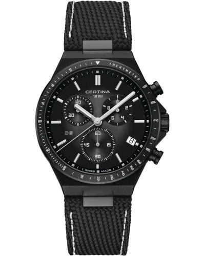 Certina Swiss Chronograph Ds-7 Black Synthetic Strap Watch 41mm